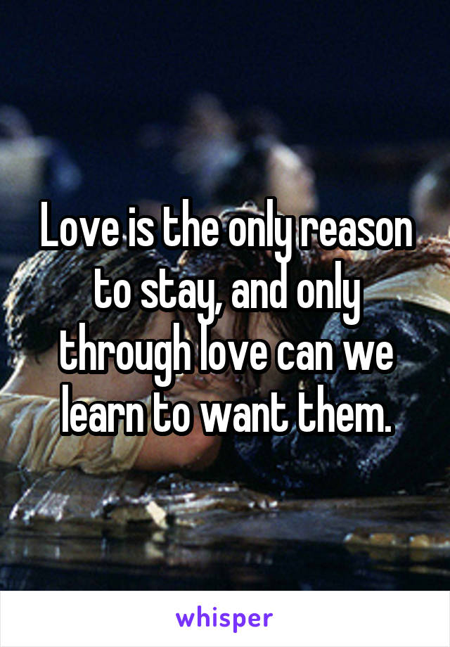 Love is the only reason to stay, and only through love can we learn to want them.