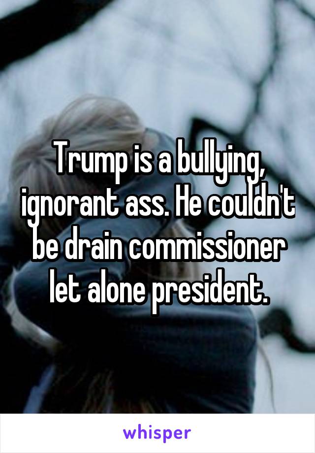 Trump is a bullying, ignorant ass. He couldn't be drain commissioner let alone president.