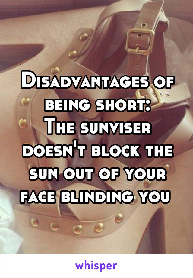 Disadvantages of being short:
The sunviser doesn't block the sun out of your face blinding you 