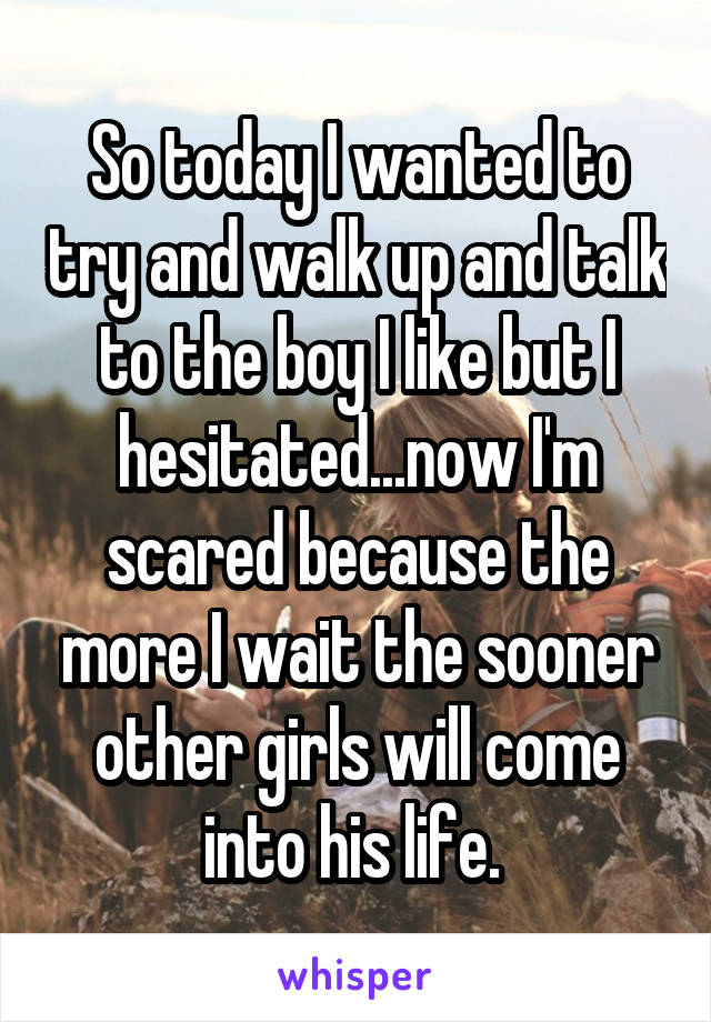 So today I wanted to try and walk up and talk to the boy I like but I hesitated...now I'm scared because the more I wait the sooner other girls will come into his life. 