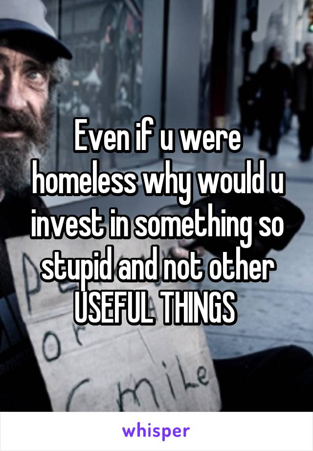 Even if u were homeless why would u invest in something so stupid and not other USEFUL THINGS 