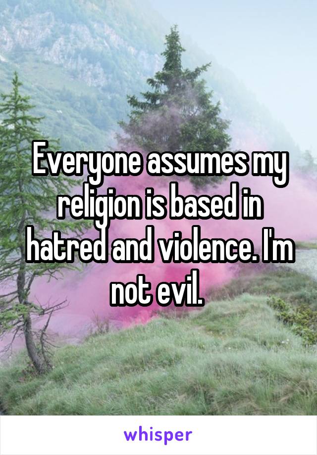 Everyone assumes my religion is based in hatred and violence. I'm not evil. 