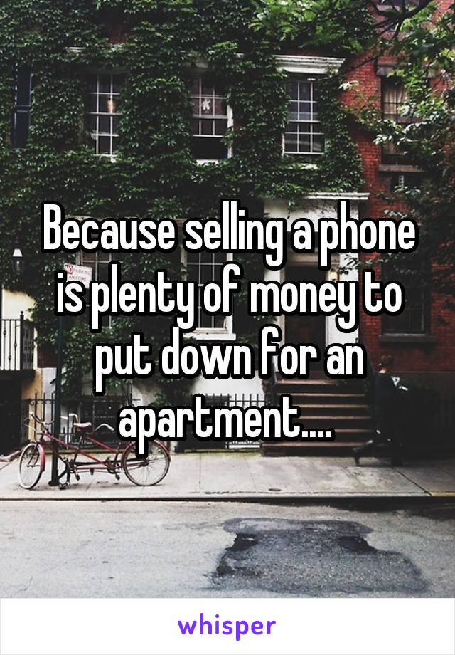 Because selling a phone is plenty of money to put down for an apartment.... 