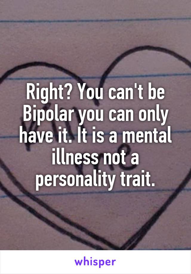 Right? You can't be Bipolar you can only have it. It is a mental illness not a personality trait.