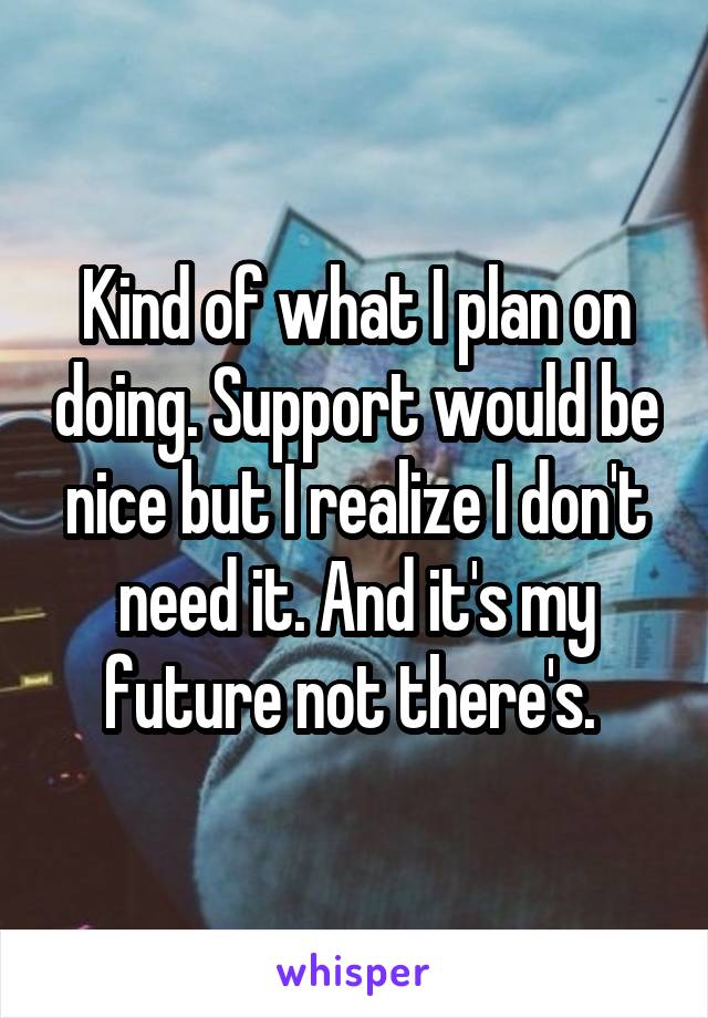 Kind of what I plan on doing. Support would be nice but I realize I don't need it. And it's my future not there's. 