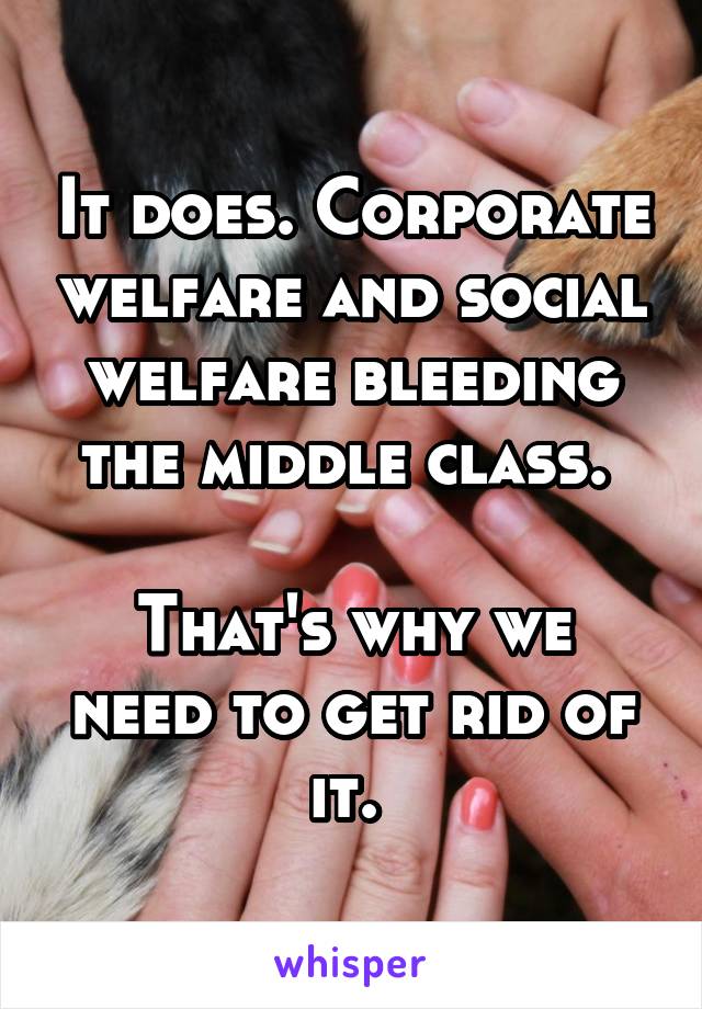 It does. Corporate welfare and social welfare bleeding the middle class. 

That's why we need to get rid of it. 