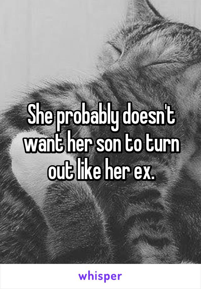 She probably doesn't want her son to turn out like her ex.