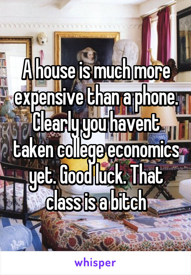 A house is much more expensive than a phone. Clearly you havent taken college economics yet. Good luck. That class is a bitch