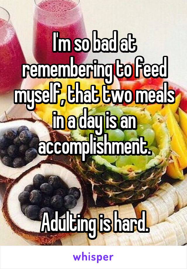 I'm so bad at remembering to feed myself, that two meals in a day is an accomplishment.


Adulting is hard.