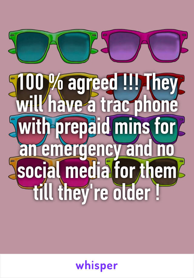 100 % agreed !!! They will have a trac phone with prepaid mins for an emergency and no social media for them till they're older !