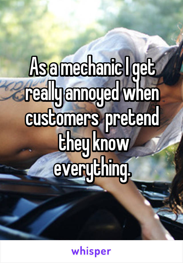 As a mechanic I get really annoyed when customers  pretend
 they know everything.
