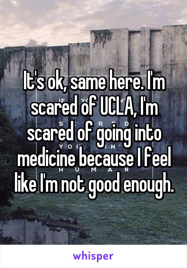 It's ok, same here. I'm scared of UCLA, I'm scared of going into medicine because I feel like I'm not good enough.