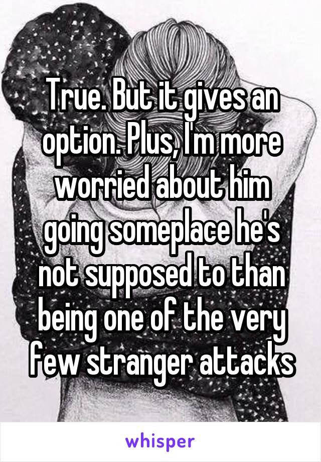 True. But it gives an option. Plus, I'm more worried about him going someplace he's not supposed to than being one of the very few stranger attacks