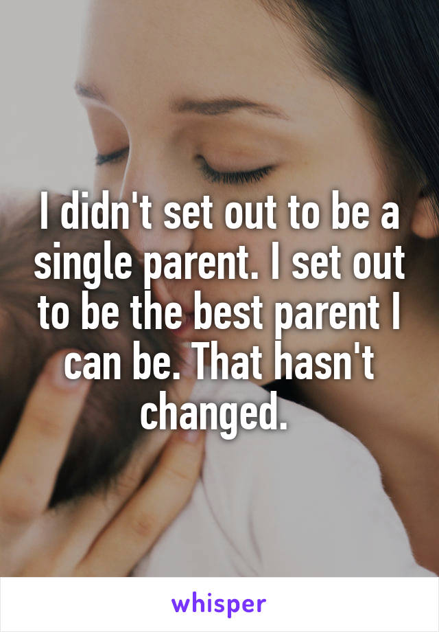 I didn't set out to be a single parent. I set out to be the best parent I can be. That hasn't changed. 
