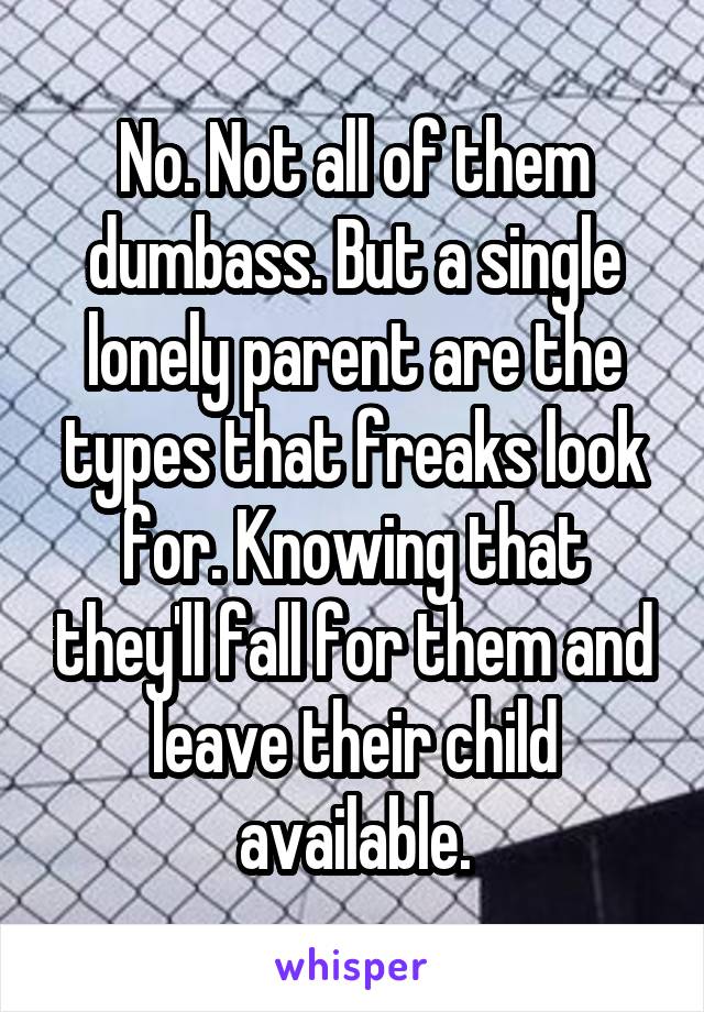 No. Not all of them dumbass. But a single lonely parent are the types that freaks look for. Knowing that they'll fall for them and leave their child available.