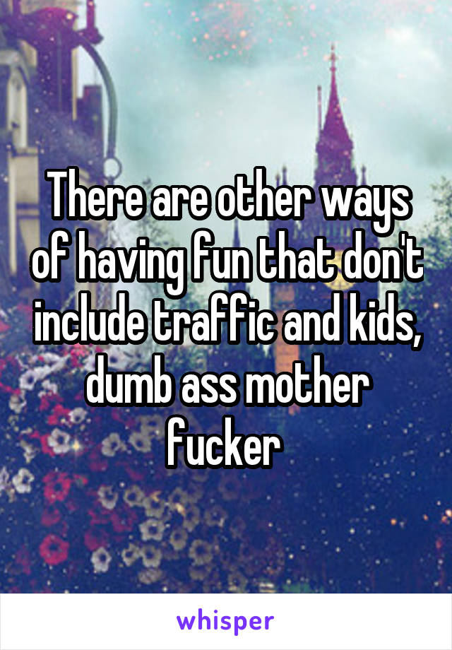 There are other ways of having fun that don't include traffic and kids, dumb ass mother fucker 