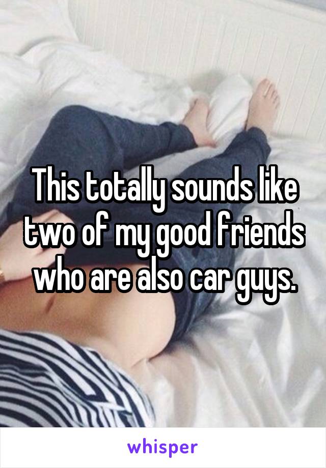 This totally sounds like two of my good friends who are also car guys.