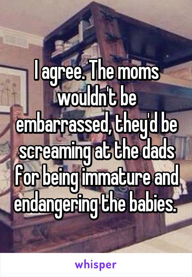 I agree. The moms wouldn't be embarrassed, they'd be screaming at the dads for being immature and endangering the babies. 