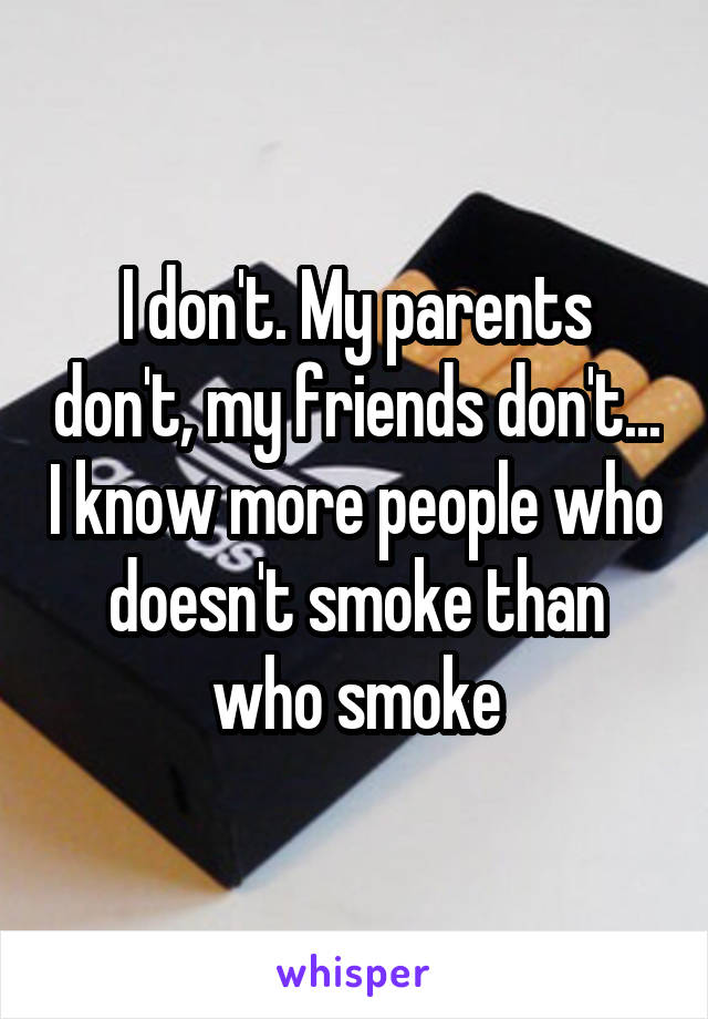 I don't. My parents don't, my friends don't... I know more people who doesn't smoke than who smoke