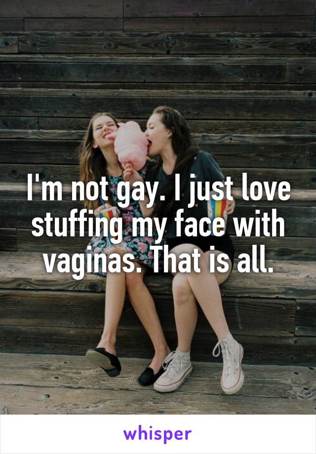 I'm not gay. I just love stuffing my face with vaginas. That is all.