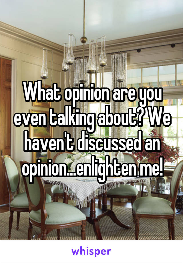 What opinion are you even talking about? We haven't discussed an opinion...enlighten me!