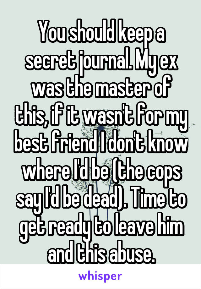 You should keep a secret journal. My ex was the master of this, if it wasn't for my best friend I don't know where I'd be (the cops say I'd be dead). Time to get ready to leave him and this abuse.