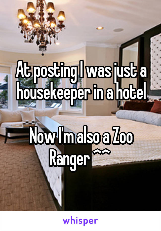 At posting I was just a housekeeper in a hotel

Now I'm also a Zoo Ranger ^^ 