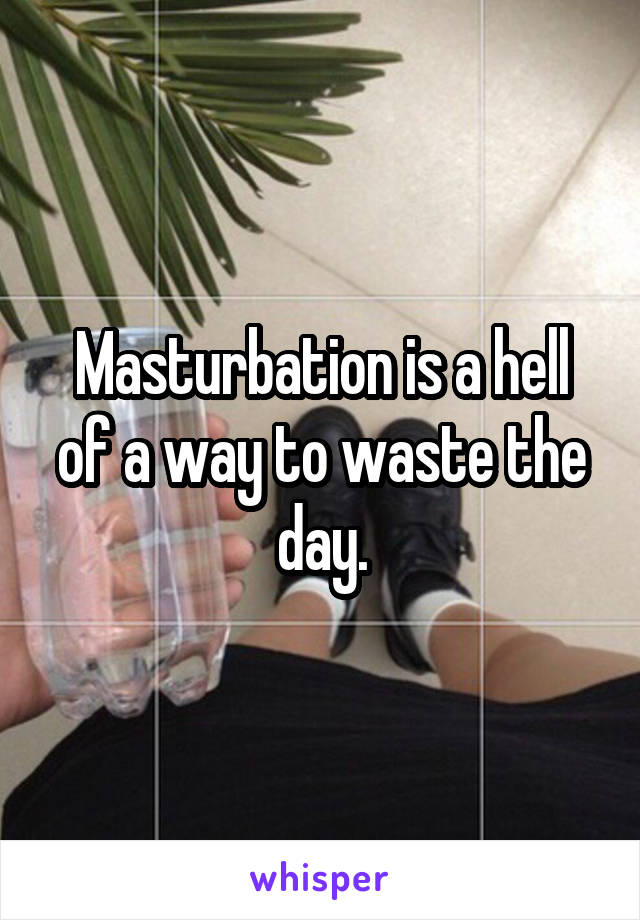 Masturbation is a hell of a way to waste the day.