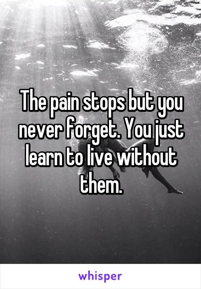 The pain stops but you never forget. You just learn to live without them.
