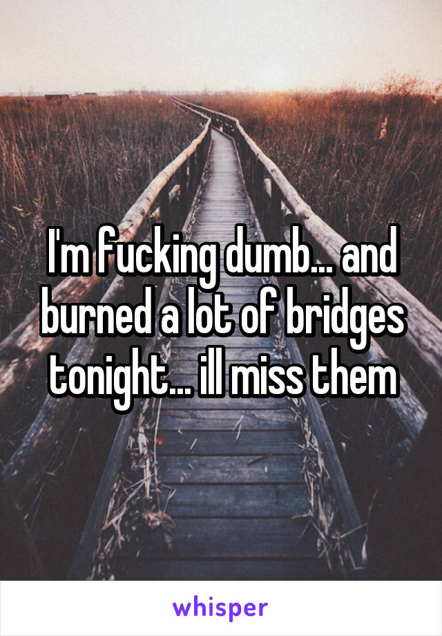 I'm fucking dumb... and burned a lot of bridges tonight... ill miss them