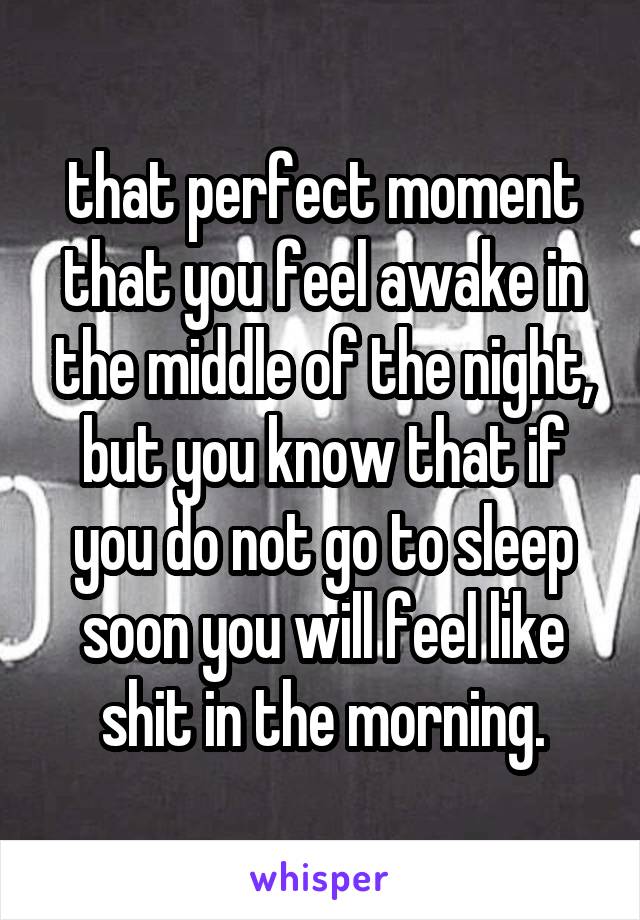 that perfect moment that you feel awake in the middle of the night, but you know that if you do not go to sleep soon you will feel like shit in the morning.