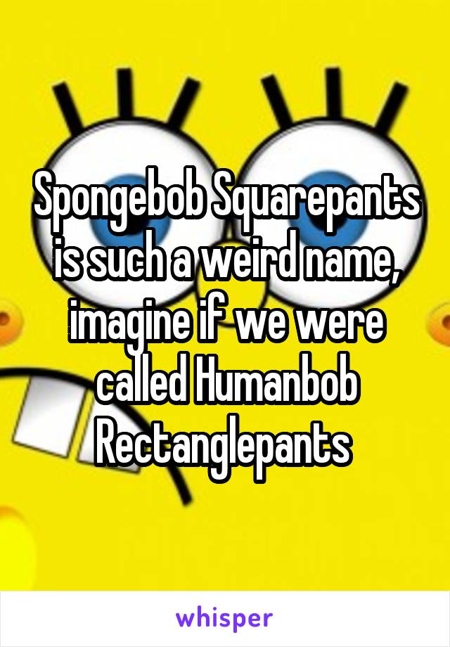 Spongebob Squarepants is such a weird name, imagine if we were called Humanbob Rectanglepants 