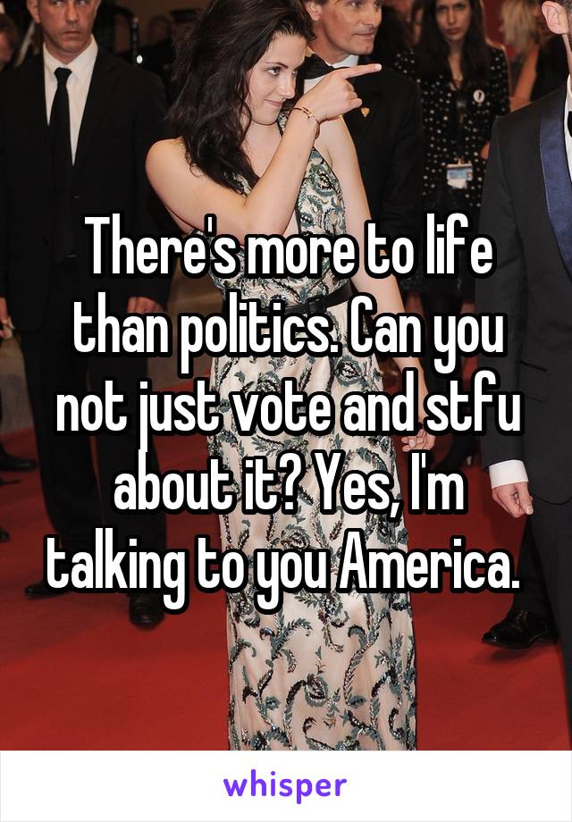 There's more to life than politics. Can you not just vote and stfu about it? Yes, I'm talking to you America. 