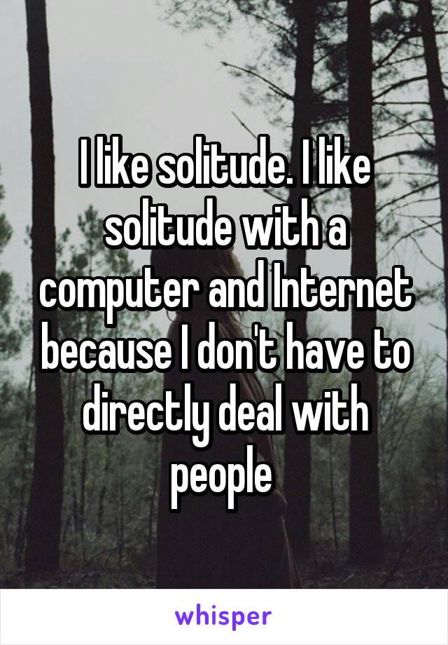 I like solitude. I like solitude with a computer and Internet because I don't have to directly deal with people 