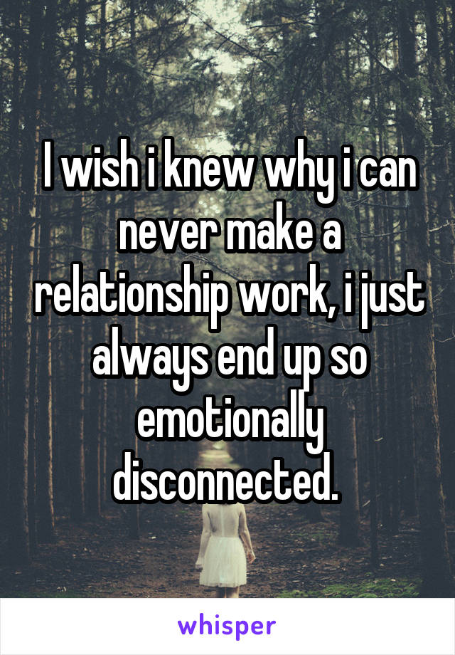 I wish i knew why i can never make a relationship work, i just always end up so emotionally disconnected. 