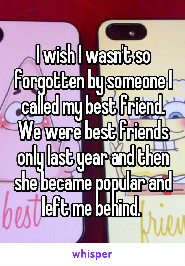 I wish I wasn't so forgotten by someone I called my best friend. We were best friends only last year and then she became popular and left me behind. 