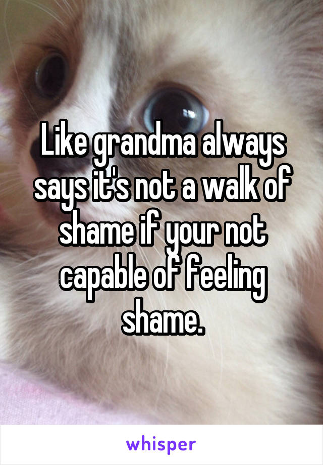 Like grandma always says it's not a walk of shame if your not capable of feeling shame.