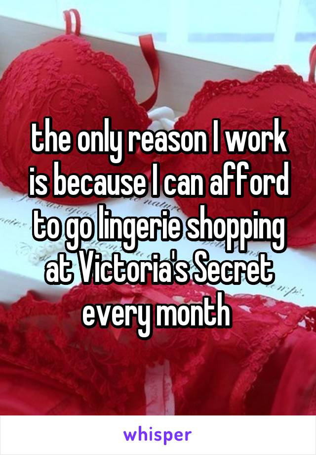 the only reason I work is because I can afford to go lingerie shopping at Victoria's Secret every month 