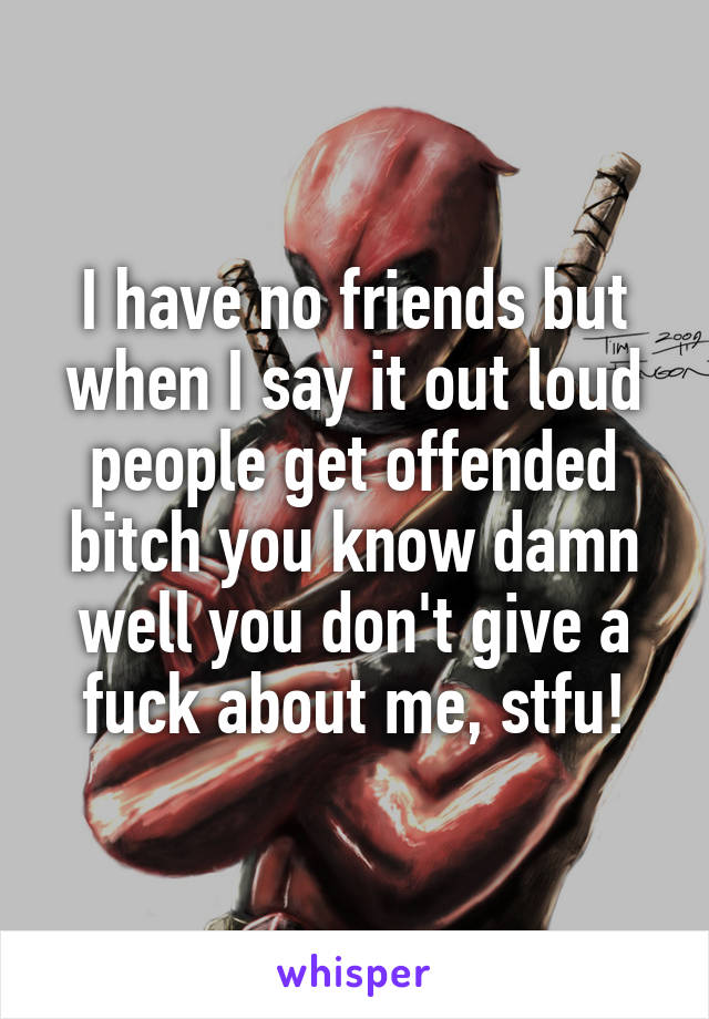 I have no friends but when I say it out loud people get offended bitch you know damn well you don't give a fuck about me, stfu!