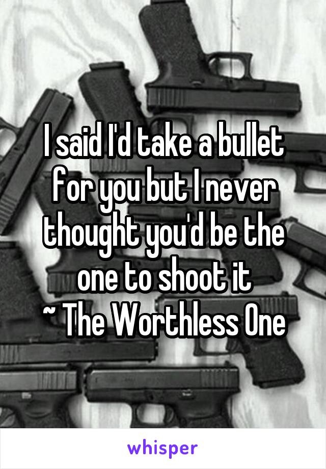 I said I'd take a bullet for you but I never thought you'd be the one to shoot it
~ The Worthless One