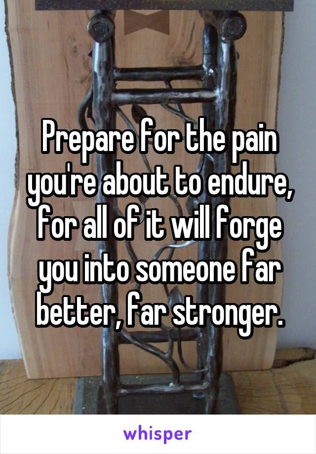 Prepare for the pain you're about to endure, for all of it will forge you into someone far better, far stronger.