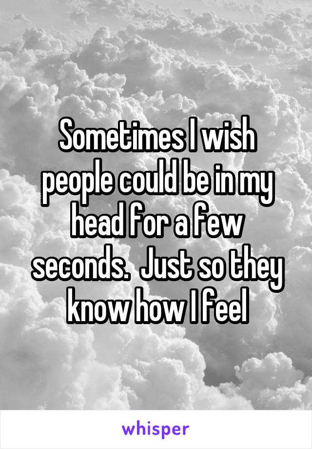 Sometimes I wish people could be in my head for a few seconds.  Just so they know how I feel