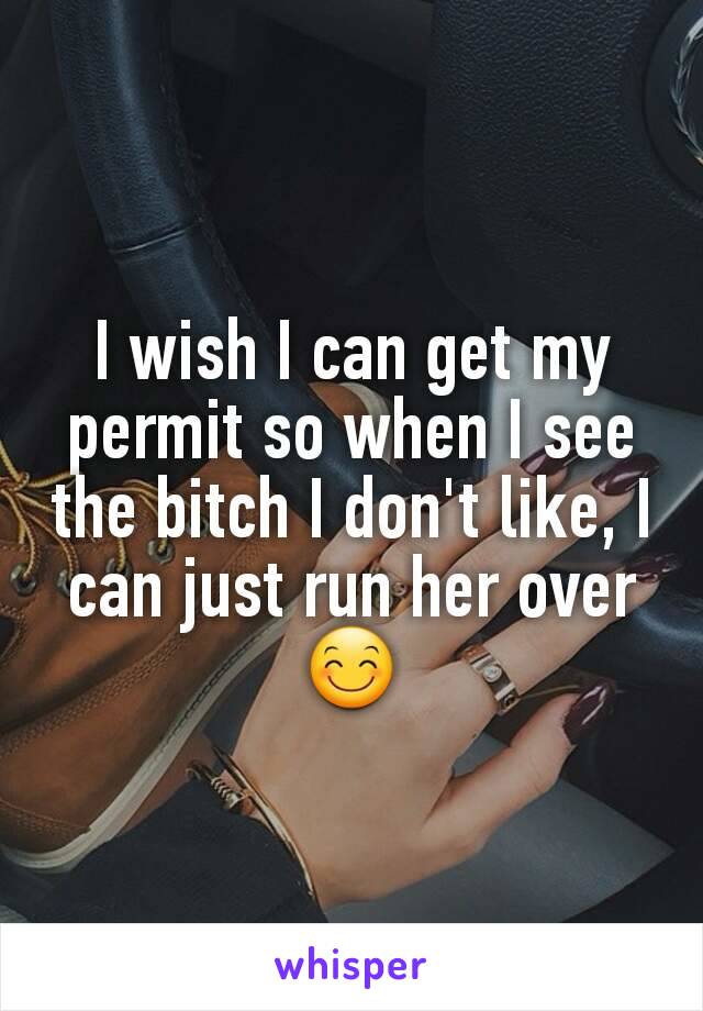 I wish I can get my permit so when I see the bitch I don't like, I can just run her over 😊