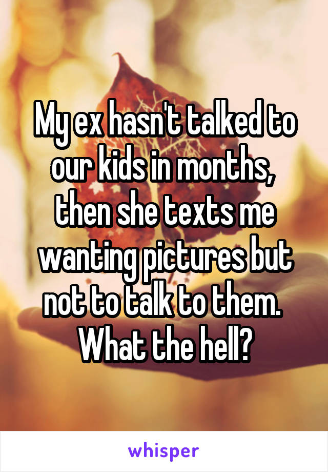 My ex hasn't talked to our kids in months,  then she texts me wanting pictures but not to talk to them.  What the hell?