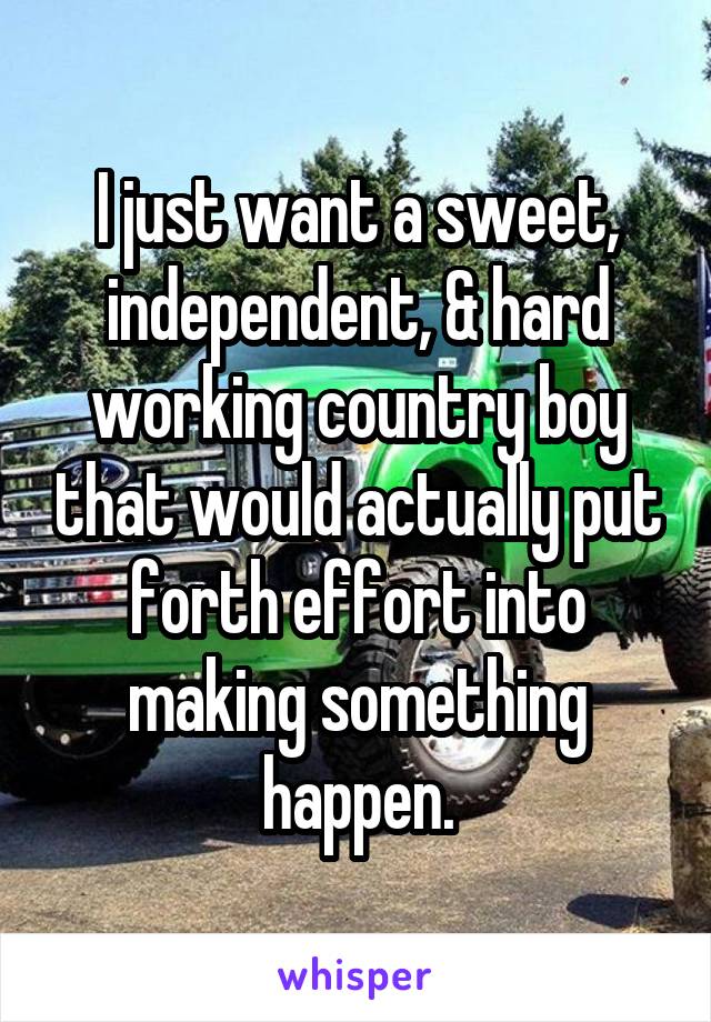 I just want a sweet, independent, & hard working country boy that would actually put forth effort into making something happen.