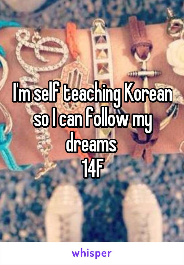 I'm self teaching Korean so I can follow my dreams 
14F