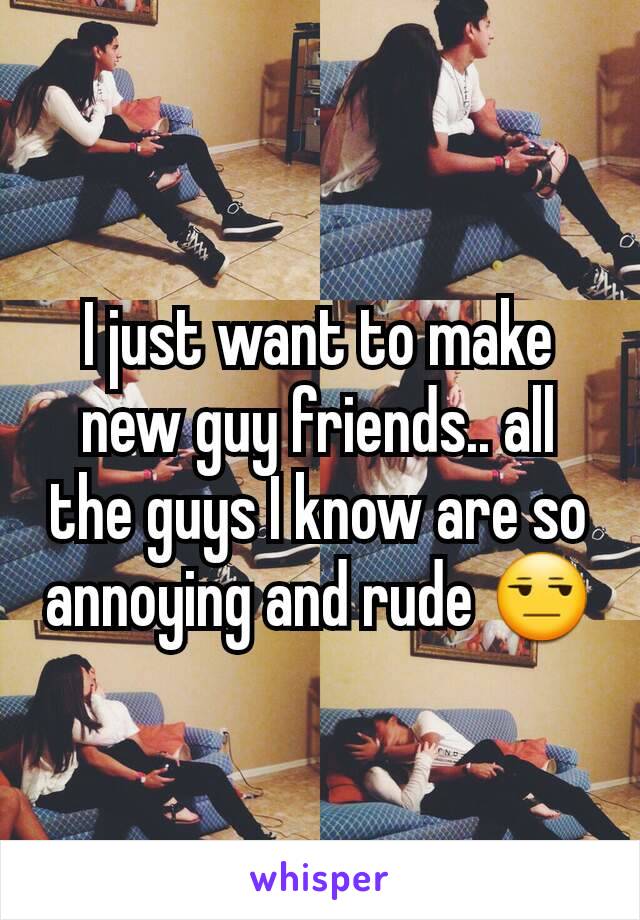 I just want to make new guy friends.. all the guys I know are so annoying and rude 😒