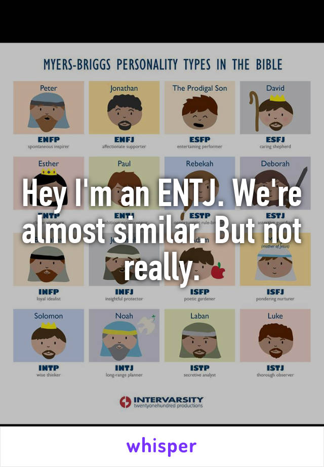 Hey I'm an ENTJ. We're almost similar. But not really.