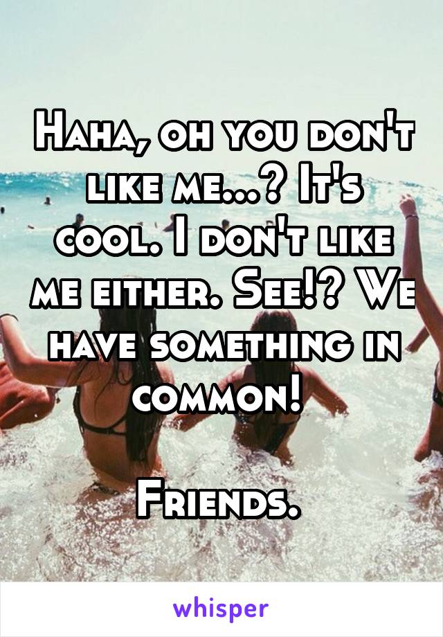 Haha, oh you don't like me...? It's cool. I don't like me either. See!? We have something in common! 

Friends. 