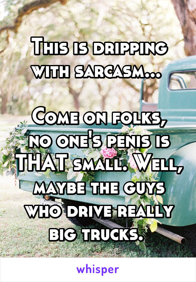 This is dripping with sarcasm... 

Come on folks, no one's penis is THAT small. Well, maybe the guys who drive really big trucks. 